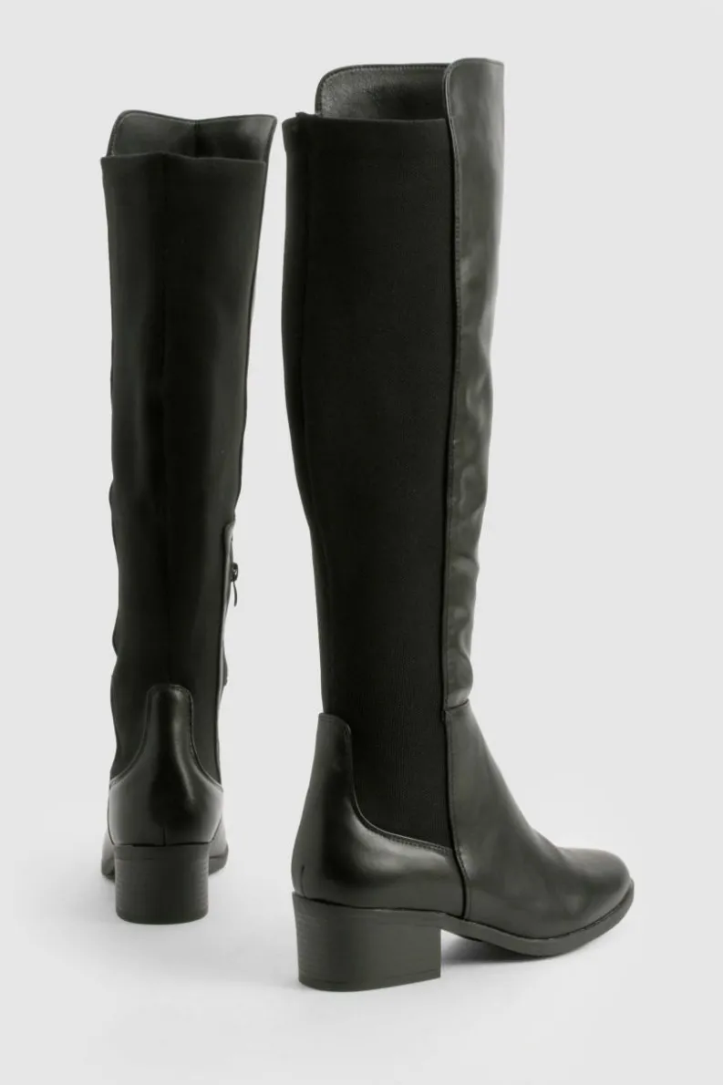 Over The Knee Boots|All Boots*boohoo Wide Fit Elastic Panel Detail Knee High Boots black