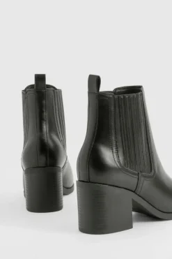 Heels|Heeled Boots*boohoo Wide Fit Elastic Panel Low Block Heeled Ankle Boots black