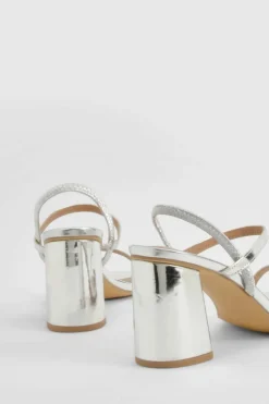 Heels*boohoo Wide Fit Elasticated 2 Part Block Heels silver