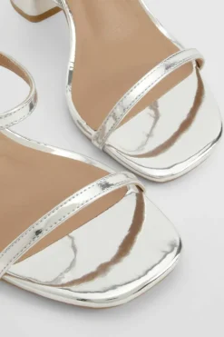 Heels*boohoo Wide Fit Elasticated 2 Part Block Heels silver