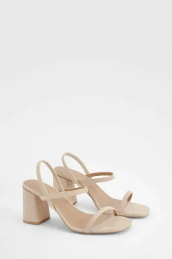 Heels*boohoo Wide Fit Elasticated 2 Part Block Heels nude