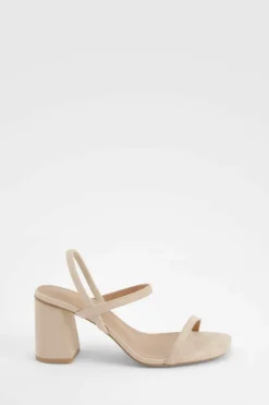 Heels*boohoo Wide Fit Elasticated 2 Part Block Heels nude