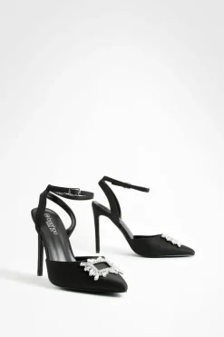 Heels*boohoo Wide Fit Embellished 2 Part Court Shoes black