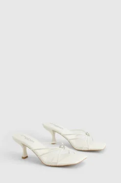 Heels*boohoo Wide Fit Embellished Heart Heeled Mules white