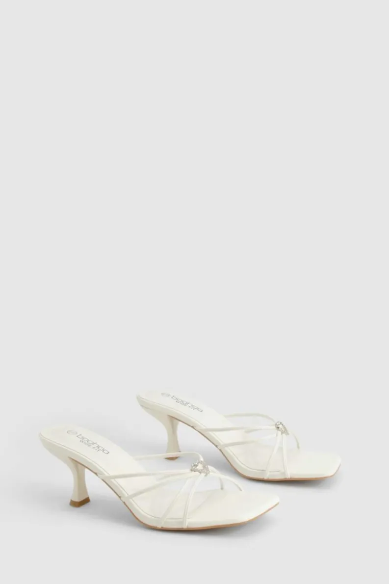 Heels*boohoo Wide Fit Embellished Heart Heeled Mules white