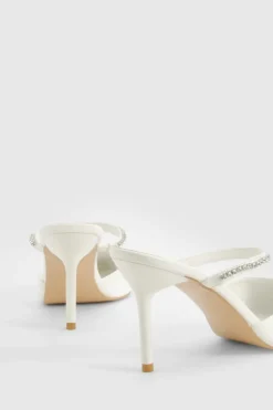 Heels*boohoo Wide Fit Embellished Heeled Mules ecru