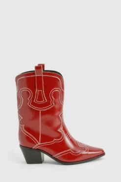 Cowboy Boots|All Boots*boohoo Wide Fit Embroidery Stitch Detail Western Boots red
