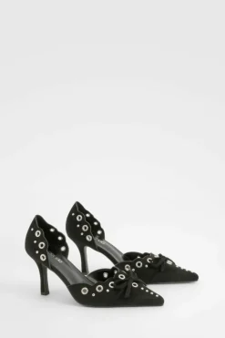 Heels*boohoo Wide Fit Eyelet Two Part Court Shoes black