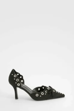 Heels*boohoo Wide Fit Eyelet Two Part Court Shoes black