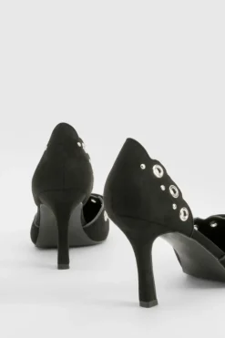 Heels*boohoo Wide Fit Eyelet Two Part Court Shoes black