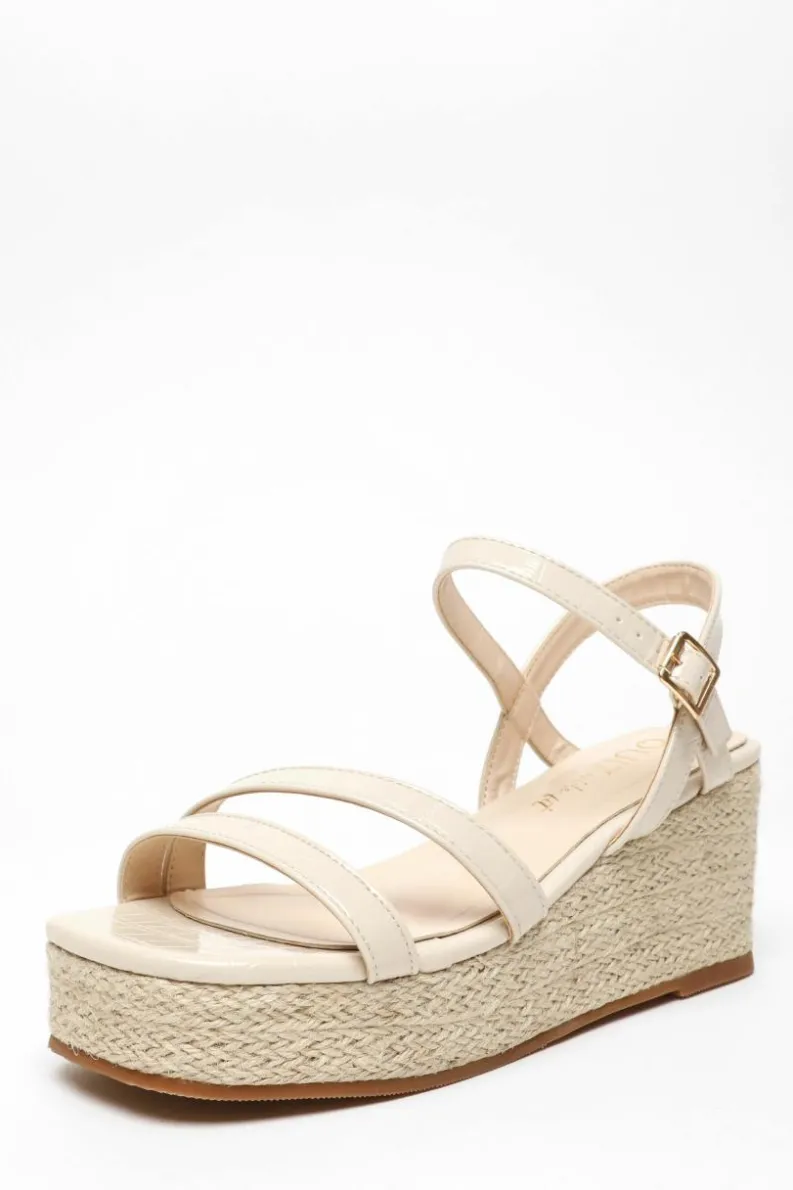 Sandals*Quiz Wide Fit Faux Leather Croc Wedges Nude