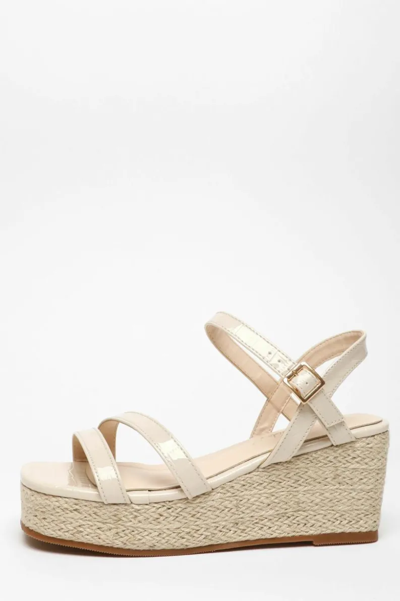 Sandals*Quiz Wide Fit Faux Leather Croc Wedges Nude