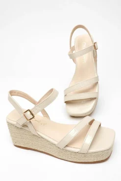 Sandals*Quiz Wide Fit Faux Leather Croc Wedges Nude