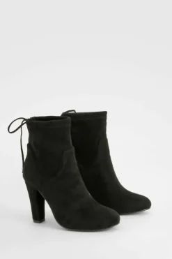 Heels|Heeled Boots*boohoo Wide Fit Faux Suede Ankle Detail Block Heeled Boots black