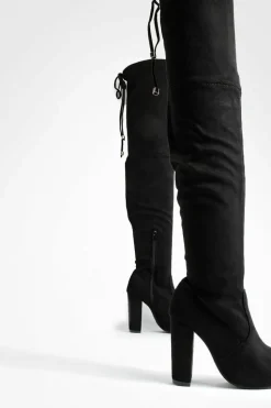 Heels|Over The Knee Boots*boohoo Wide Fit Faux Suede Block Heel Thigh High Boots black