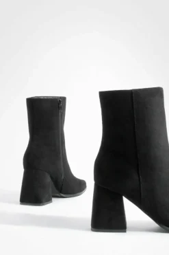 Heels|Heeled Boots*boohoo Wide Fit Faux Suede Block Heel Ankle Boots black