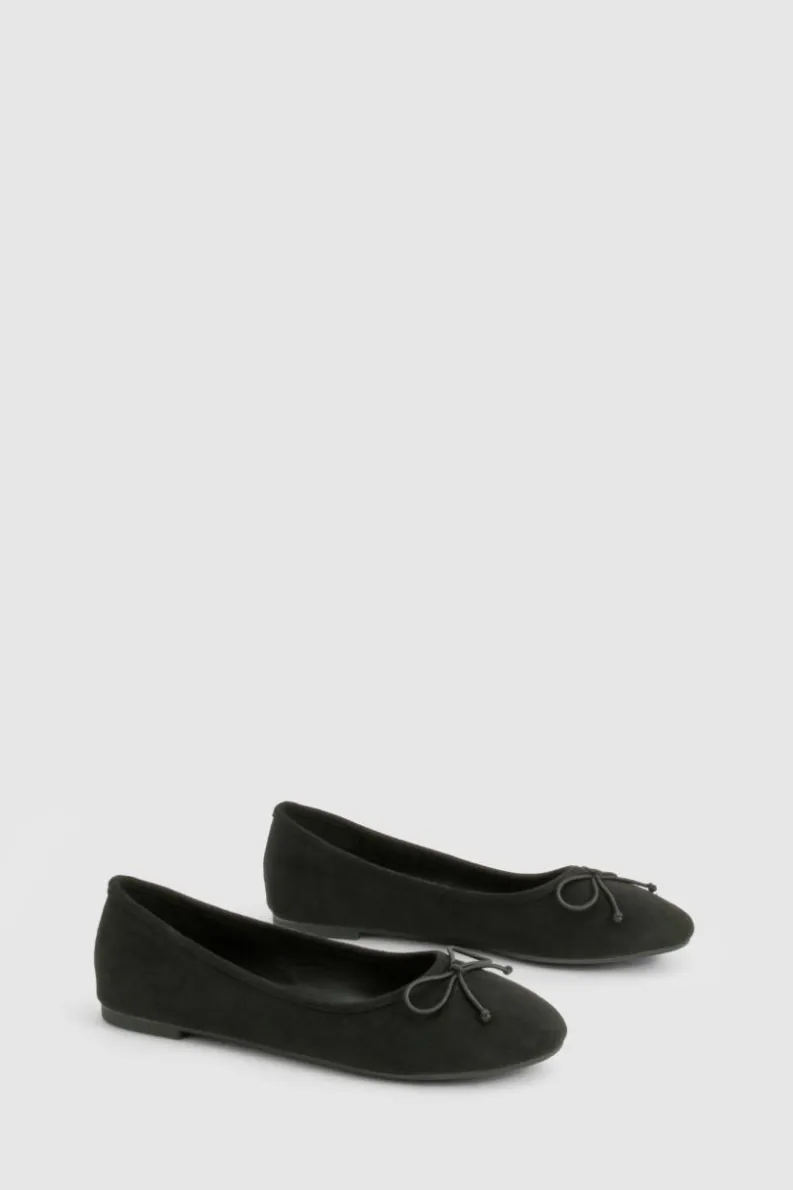 Ballet Flats|Flats*boohoo Wide Fit Faux Suede Bow Detail Ballet black