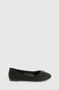 Ballet Flats|Flats*boohoo Wide Fit Faux Suede Bow Detail Ballet black