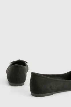 Ballet Flats|Flats*boohoo Wide Fit Faux Suede Bow Detail Ballet black