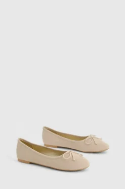 Ballet Flats|Flats*boohoo Wide Fit Faux Suede Bow Detail Ballet nude