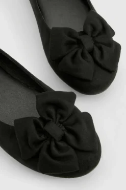 Ballet Flats|Flats*boohoo Wide Fit Faux Suede Bow Round Toe Ballerina black