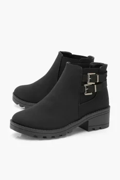Heels|Heeled Boots*boohoo Wide Fit Faux Suede Buckle Detail Block Heel Chelsea Boots black