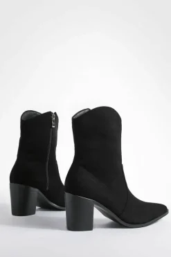 Cowboy Boots*boohoo Wide Fit Faux Suede Curved Top Cowboy Boots black