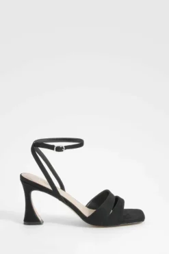 Heels*boohoo Wide Fit Faux Suede Double Strap Flare Heel 2 Part black