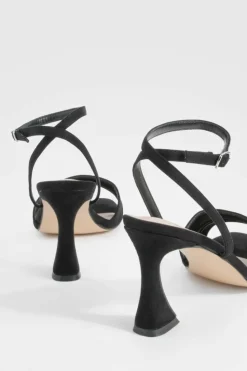 Heels*boohoo Wide Fit Faux Suede Double Strap Flare Heel 2 Part black