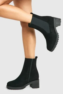 All Boots|Boots*boohoo Wide Fit Faux Suede Elastic Panel Tab Detail Chelsea Boots black