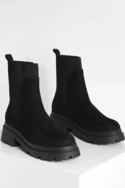 Heeled Boots|All Boots*boohoo Wide Fit Faux Suede Heeled Chelsea Boots black