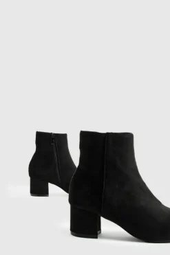 Heels|Heeled Boots*boohoo Wide Fit Faux Suede Low Block Heel Shoe Boots black