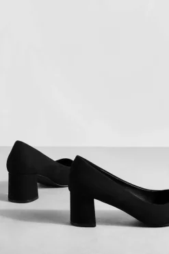 Heels*boohoo Wide Fit Faux Suede Low Block Court Shoe black