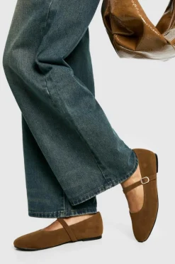 Ballet Flats|Flats*boohoo Wide Fit Faux Suede Mary Jane Ballet Flats tan