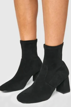 Heels|Heeled Boots*boohoo Wide Fit Faux Suede Square Toe Block Heeled Boots black