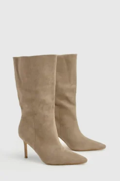 Calf High Boots|Over The Knee Boots*boohoo Wide Fit Faux Suede Stiletto Calf High Boots grey