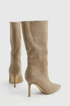 Calf High Boots|Over The Knee Boots*boohoo Wide Fit Faux Suede Stiletto Calf High Boots grey