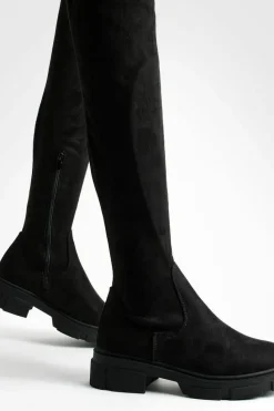 Over The Knee Boots|Knee High Boots*boohoo Wide Fit Faux Suede Stretch Knee High Boots black