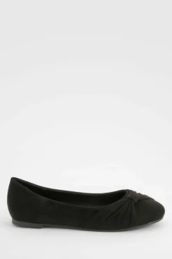 Ballet Flats|Flats*boohoo Wide Fit Faux Suede Twist Detail Ballet Flats black