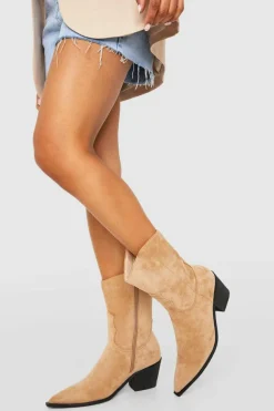 Cowboy Boots|Ankle Boots*boohoo Wide Fit Faux Suede Western Ankle Cowboy Boots beige