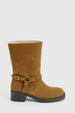 Cowboy Boots*boohoo Wide Fit Faux Suede Western Style Buckle Detail Boots brown