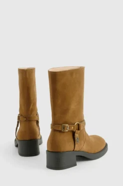 Cowboy Boots*boohoo Wide Fit Faux Suede Western Style Buckle Detail Boots brown