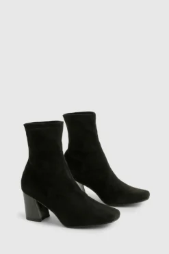 Heeled Boots|All Boots*boohoo Wide Fit Flare Heel Sock Boots black