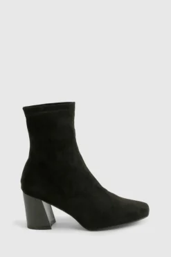 Heeled Boots|All Boots*boohoo Wide Fit Flare Heel Sock Boots black