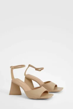 Heels*boohoo Wide Fit Flared Heel 2 Part Heeled Sandals nude
