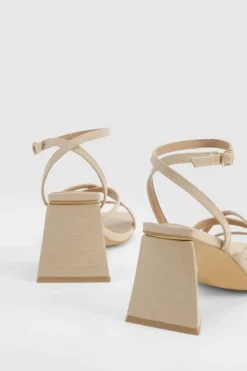 Heels*boohoo Wide Fit Flared Heel Crossover Sandals nude