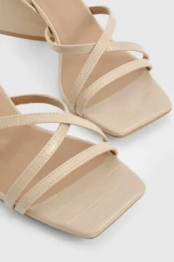 Heels*boohoo Wide Fit Flared Heel Crossover Sandals nude