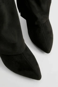 Over The Knee Boots|Knee High Boots*boohoo Wide Fit Fold Over Heeled Knee High Boots black