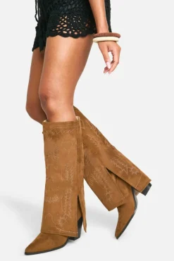 Cowboy Boots*boohoo Wide Fit Foldover Western Knee High Boots taupe
