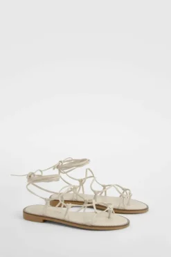 Sandals*boohoo Wide Fit Gladiator Wrap Up Sandals cream